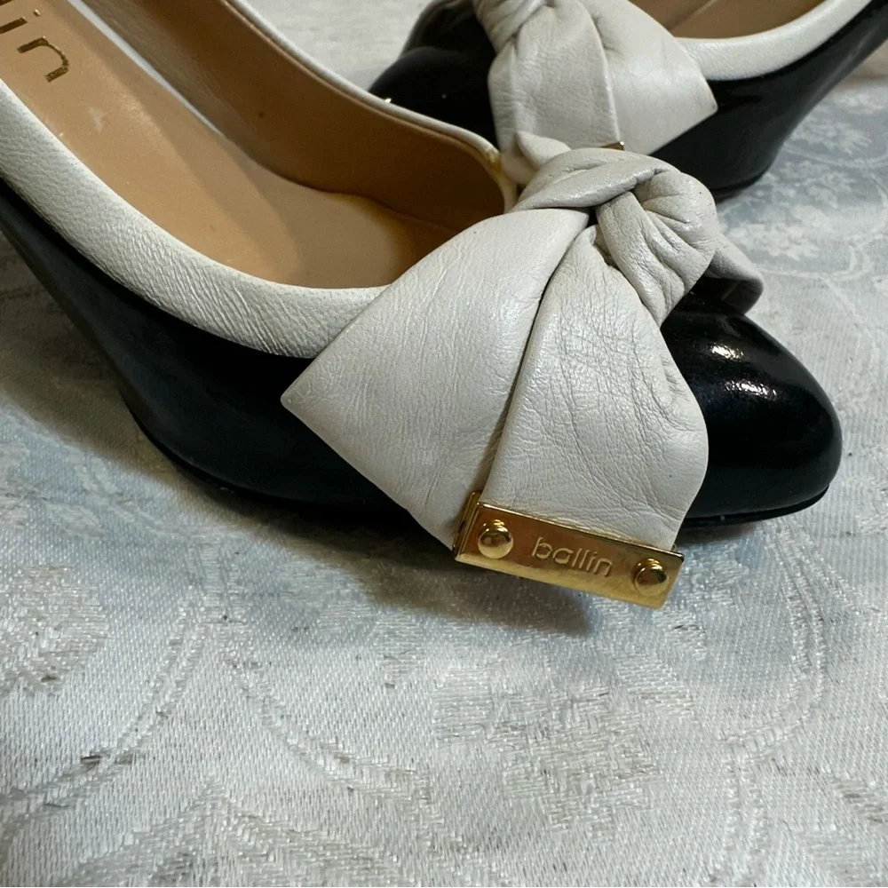 Ballin Italy Black & Cream Bow Heels – Size 35 (Approx US 5)